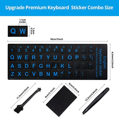 English Keyboard Sticker[5 in 1],Super Clear Large Print Keyboard Sticker with Bold Blue Lettering on Black Background,Durable Keyboard Alphabet Sticker for Laptop Desktop Computer - color: Big Font Blue Letter