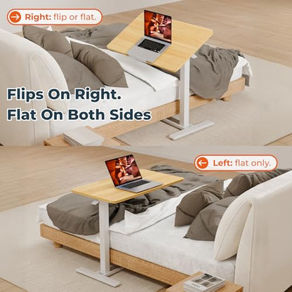32''Pneumatic Overbed 90°Tilting Bedside Table,Small Standing Desk | 31.5" W x 17.7" D, Maple Rolling Bedside Table,Hospital BedTable,Medical Bedside Table,Overbed Table with Wheels,Mobile Desk - color: Maple, size: 3218