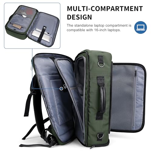 WITZMAN Travel Backpack for Men 35L TSA Friendly Flight Approved | Nylon Laptop Backpack Multi-pocket Fits 16 Inch, Carry-on Luggage, Shoe Compartment, For Business Trip, Vacation, B718 Green - color: Army Green