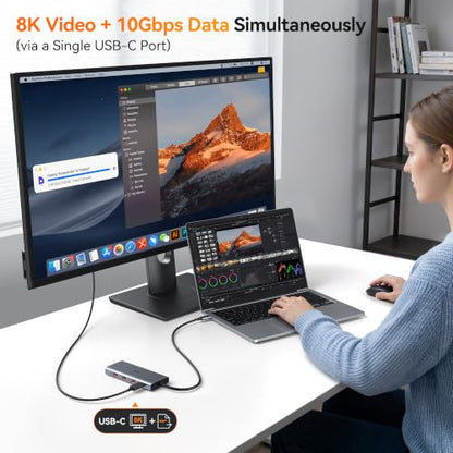 Laptop Docking Station 3 Monitor Triple 4K Display,USB C Hub with 2 HDMI 8K | USB C Docking Station Dual Monitor with 8K USB C Port,10Gbps USB 3.1*3, 100W PD, Ethernet, USB C Adapter for Hp/Dell Laptop