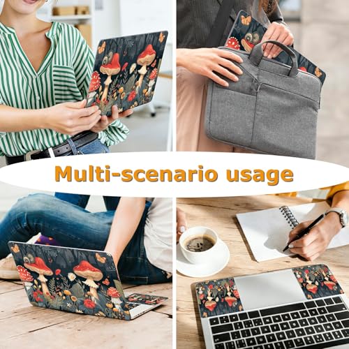 Universal Laptop Skin Sticker with 2 Wrist Pad Decals, 3-Piece Removable Vinyl Laptop Cover, Autumn Mushrooms Waterproof Anti-Scratch, Easy-Trim Fit for 13.3" 14" 15.6" Laptops - color: Autumn Mushrooms