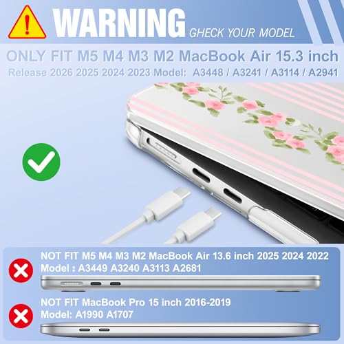 May Chen for MacBook Air 15 inch Case M5 M4 M3 M2 2026 2024-2023, Model A3448 A3241 A3114 A2941, Closes Seamlessly Hard Shell Laptop Cover with Keyboard Cover, Flora & Stripes - color: Flora & stripes