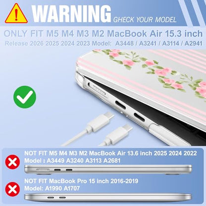 May Chen for MacBook Air 15 inch Case M5 M4 M3 M2 2026 2024-2023, Model A3448 A3241 A3114 A2941, Closes Seamlessly Hard Shell Laptop Cover with Keyboard Cover, Flora & Stripes - color: Flora & stripes