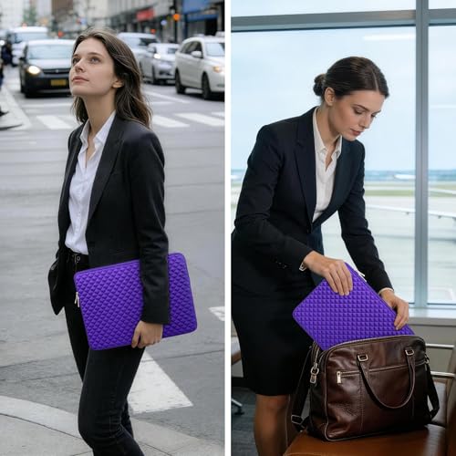 RAINYEAR 14 Inch Laptop Sleeve Shockproof Diamond Foam Padded Case, Purple | Protective Soft Fluffy Lining Carrying Bag Case Compatible with 14 inch Notebook Computer Chromebook Tablet Ultrabook - color: Purple, size: 14"