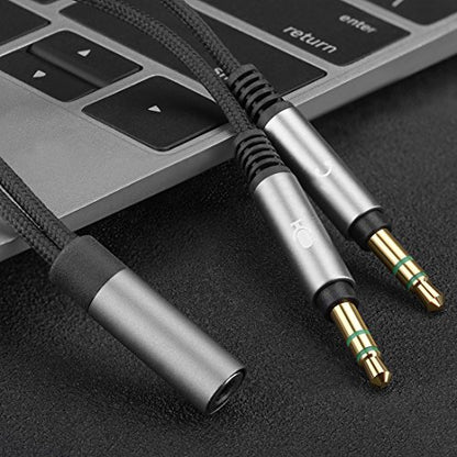 GEEKRIA Nylon Braided Headset Y Splitter Adapter, Headphones Splitter Cable for PC, Notebook, Legacy Laptop with Microphone and Audio Jack (2 x 3.5mm Male to 1 x 3.5mm Female)
