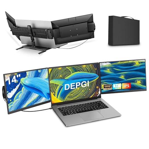 DEPGI 14" Laptop Screen Extender, 1200P FHD One Cable Connect Portable Triple Monitor, Dual Screen Monitor Fits 13"-17.3" Laptop with Stand for MacOS/Windows - style: Without Fan