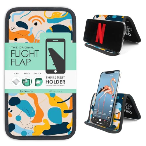 Airplane Phone Holder - Foldable Phone Stand for Plane Travel | Aluminum Build, 9 x 5 in. Boho Blue, Tabletop Mount Desk, Plane Tray Seat back, Treadmill, Fits iPhone Cell Phone - color: Boho Blue, size: Large