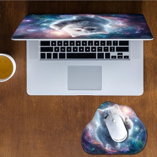 Laptop Skin Sticker Decal 15-15.6 Inch with Cute Mouse Pad, Universal Reusable Vinyl Sticker for 12.1 13 13.3 14 15.4 Inch Netbook and Notebook PC, Galaxy Cat Art - color: Galaxy Cat Art