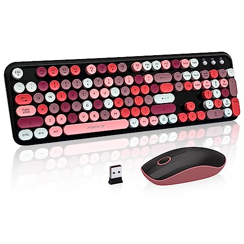 Wireless Keyboard and Mouse Combo, 105 Keys Full-Sized 2.4 GHz Round Keycap Colorful Keyboards, USB Receiver Plug and Play, for Windows, Mac, PC, Laptop, Desktop (Blackcolorful) - color: Blackcolorful