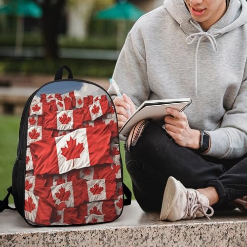Canadian Flag Business Laptop Backpack for Women Men 17 Inch Carry on Backpack Waterproof Black Bookbag Fashion Lightweight Backpacks for Travel Hiking Camping Casual Daypack Backpacks