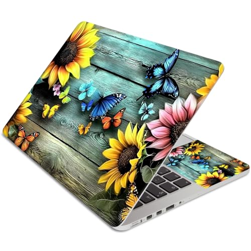 15.6 Inch Laptop Skin Sticker, Reusable Vinyl Cover Protector with 2 Wrist Pad Skins, Removable Waterproof Scratch-Resistant for 12-15.6 Inch Laptop Notebook,Colorful Sunflowers Butterflies - color: Colorful Sunflowers Butterflies