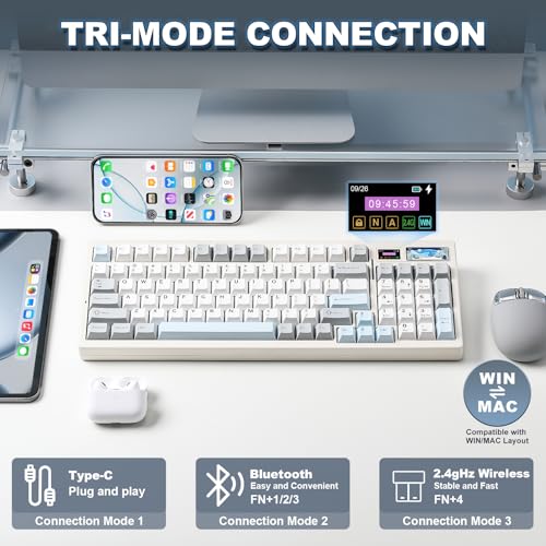 YUNZII IF99 96% Wireless Mechanical Keyboard (White, Cocoa V2) | QMK/VIA Keyboard with LCD Display,Custom Magnetic Badge,8000mAh Battery,Hot Swap Gasket,RGB,for Gaming/Mac/Win - color: White, size: Cocoa Cream V2 Switch