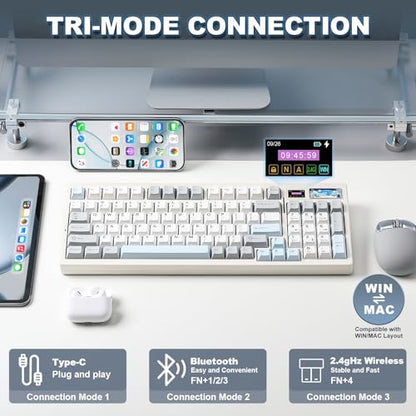 YUNZII IF99 96% Wireless Mechanical Keyboard (White, Cocoa V2) | QMK/VIA Keyboard with LCD Display,Custom Magnetic Badge,8000mAh Battery,Hot Swap Gasket,RGB,for Gaming/Mac/Win - color: White, size: Cocoa Cream V2 Switch