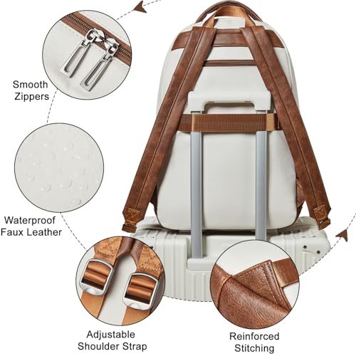 Backpack For Women Men Vegan Leather Backpack Purse Shoulder Bookbag 16 15.6 15 Inch Laptop Bag Handbags For Travel Work College Large Beige - color: Beige