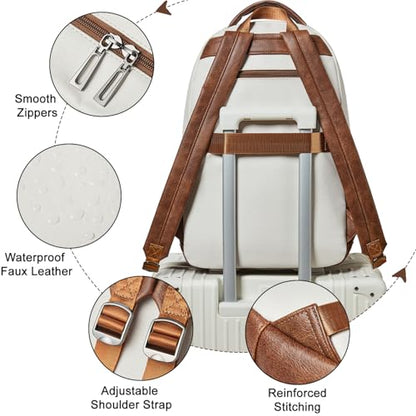 Backpack For Women Men Vegan Leather Backpack Purse Shoulder Bookbag 16 15.6 15 Inch Laptop Bag Handbags For Travel Work College Large Beige - color: Beige