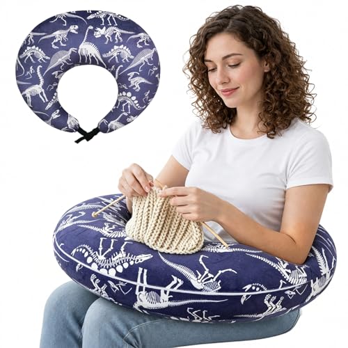 Ergonomic U-Shaped Gaming & Lap Pillow for Crocheting - Cute Dinosaur Crochet Pillow with Elbow & Arm Support, Lap Desk Pillows for Reading, Playing or Crocheting, Suitable for Adults - Blue - color: Dinosaur - Blue