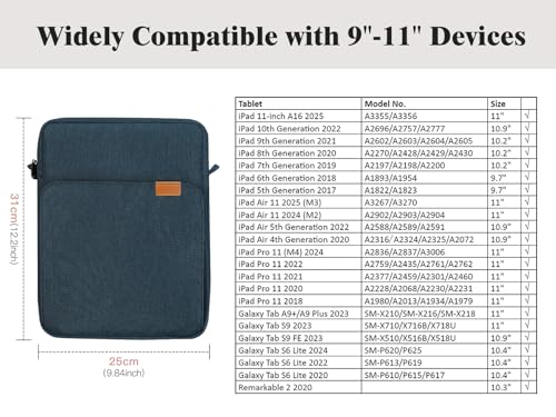 TiMOVO 9-11" Tablet Sleeve Bag Carrying Case with Strap, Indigo | Fits iPad A16 11", Pad Air 11/5th & 4th 10.9", 10th Gen/10.2", Galaxy Tab A11 Plus, Multi-Pocket, Handle, Padded Protection - color: Indigo, size: 9-11