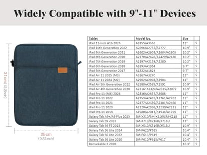 TiMOVO 9-11" Tablet Sleeve Bag Carrying Case with Strap, Indigo | Fits iPad A16 11", Pad Air 11/5th & 4th 10.9", 10th Gen/10.2", Galaxy Tab A11 Plus, Multi-Pocket, Handle, Padded Protection - color: Indigo, size: 9-11