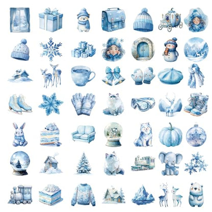 56PCS Snowflake Stickers Aesthetic PET Winter Stickers | Graffiti Butterfly Decals, Waterproof, For Scrapbook DIY Crafts Album Bullet Journal Planner - color: Winter
