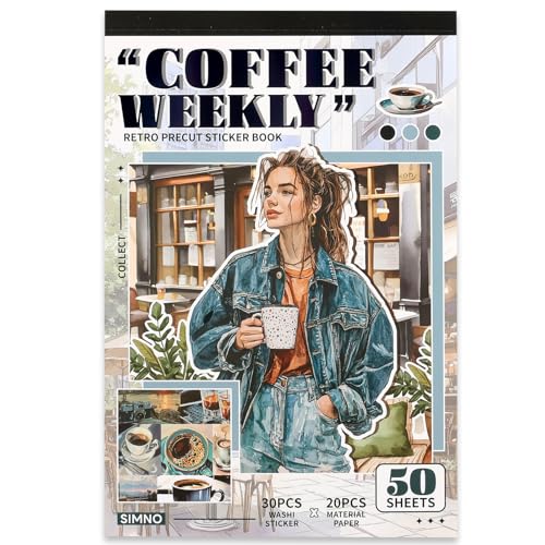 Scrapbooking Stickers - 500 Pre-Cut Washi Stickers & 20 Scrapbook Papers Coffee and People Sticker Books for journaling Scrapbooking Supplies - color: Coffee