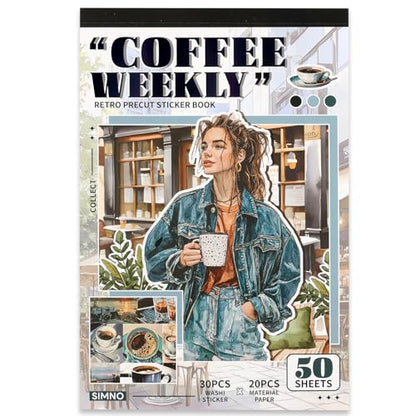 Scrapbooking Stickers - 500 Pre-Cut Washi Stickers & 20 Scrapbook Papers Coffee and People Sticker Books for journaling Scrapbooking Supplies - color: Coffee