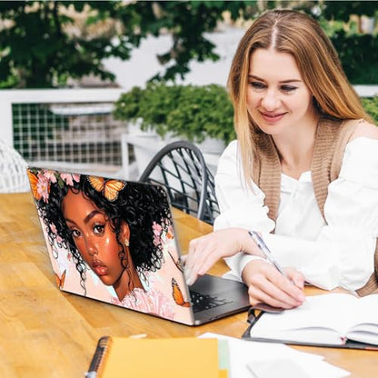 Laptop Skin Sticker Decal, Universal Reusable Vinyl Laptop Cover for 12" 13" 13.3" 14" 15" 15.4" 15.6" Notebook PC, Reusable Waterproof Scratch-Resistant with 2 Wrist Pads,American Butterfly Girls - color: American Butterfly Girls