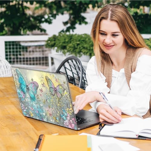 Laptop Skin Sticker Decal, Universal Reusable Vinyl Laptop Cover for 12" 13" 13.3" 14" 15" 15.4" 15.6" Notebook PC, Waterproof Scratch-Resistant with 2 Wrist Pads, Easy to Apply & Remove,Butterfly - color: Butterfly