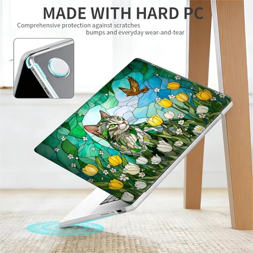 for MacBook Pro 13 Inch Release 2013-2015 Model A1425 A1502 Clear Computer Case,Novelty Premium Pattern Hardshell Laptop Case Tulip Meadow Stained Glass Feline - color: Tulip Meadow Stained Glass Feline, size: A1425/A1502(13 inch)-Clear