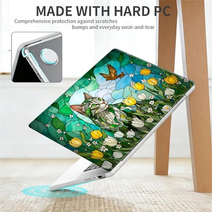 for MacBook Air 13 Inch Release 2011-2017 Model A1466 A1369 Clear Computer Case,Novelty Premium Pattern Hardshell Laptop Case Tulip Meadow Stained Glass Feline - color: Tulip Meadow Stained Glass Feline, size: A1466/A1369(13 inch)-Clear