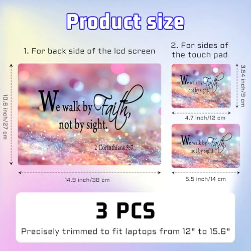 Universal Laptop Skin Sticker Decal, Compatible with MacBook HP Dell Lenovo 12"-15.6", Reusable Vinyl Notebook Cover 3PCS Set, High-Recognition Film-We Walk by Faith Pink Purple Glitter - color: We walk by Faith Pink Purple Glitter