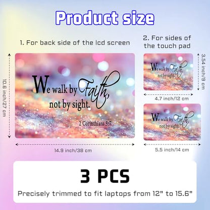 Universal Laptop Skin Sticker Decal, Compatible with MacBook HP Dell Lenovo 12"-15.6", Reusable Vinyl Notebook Cover 3PCS Set, High-Recognition Film-We Walk by Faith Pink Purple Glitter - color: We walk by Faith Pink Purple Glitter