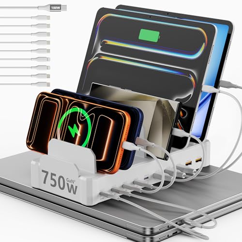 750W Charging Station for Multiple Devices, Zobirez 10-Port Fast Charger, 5 USB-C 120W Each and 5 USB-A 30W Each, Desktop Charging Hub for Laptop Phone Tablet, White - color: White