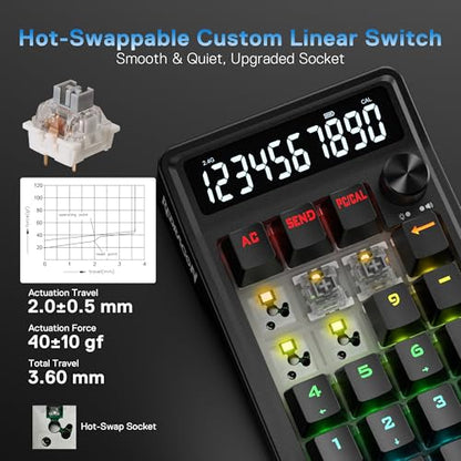 Redragon K733 PRO Wireless Gasket RGB Number Pad, Dual PC & Calculate Modes | 22-Key Mechanical Number Pad, 10-Digit Calculator Display, Knob Control, 5-Layer Noise Dampening, Creamy Custom Linear Switch - color: Black K733 PRO, size: Wireless