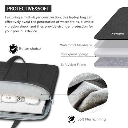 Ferkurn Laptop Case Bag Women Men Computer Sleeve with Shoulder Compatible with HP/Inspiron/Thinkpad/Vivobook/MSI/Surface, 15.6 inch, Black - color: Elegant Black, size: 15.6 inch