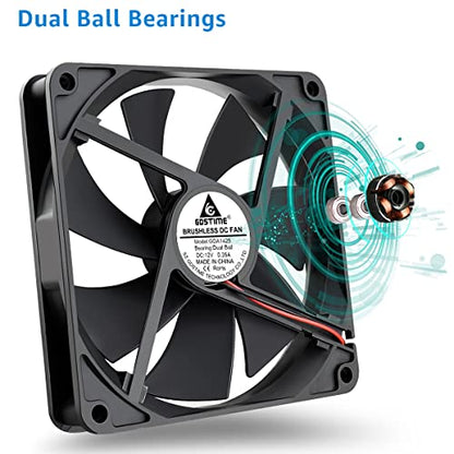 GDSTIME 12V Cooling Fan 1425, 140mm x 25mm Dual Ball Bearings Brushless Fan | 140x140x25mm, 1425, Replacement for PSU, Heater, Wine Fridge Condenser - size: 140x25mm