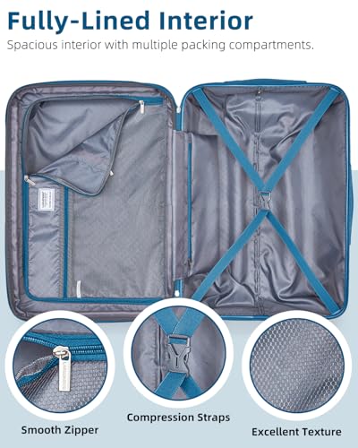 LARVENDER Carry on Luggage 22x14x9 Airline Approved, Expandable 20 Inch Hardside Large Suitcase with Wheels TSA Lock, Lightweigh PC+ABS Travel Carry-on Suitcases for Women and Men, Ocean Breeze - color: Ocean Breeze (XL-BP), size: 3 Piece Set (Backpack/20