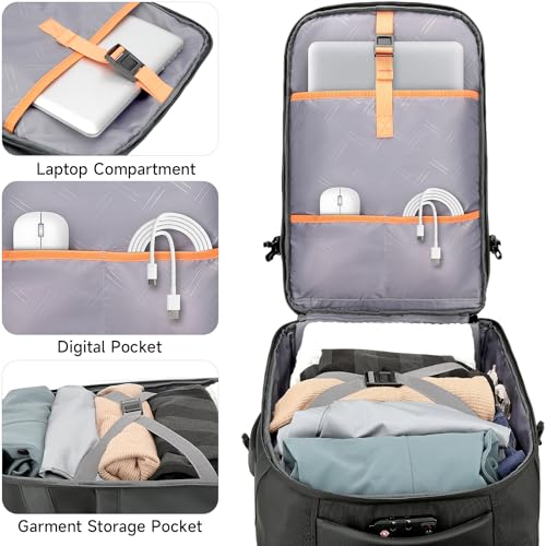 2-in-1 Large Rolling Laptop Backpack for Women Men, 50L Backpack with Wheels, USB Charging Port, Shoe Compartment Carry On Luggage for Travel, College, Sports, Gym, Weekend Trip