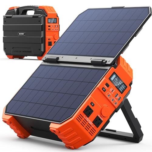 BROWEY 1600W (3200W Peak) Portable Power Station, 1024Wh LiFePO4 Battery with Built-in Solar Panel, 100W USB-C PD, Solar Generator for Camping, RV, Home Backup, Emergency - style: S1600 Orange
