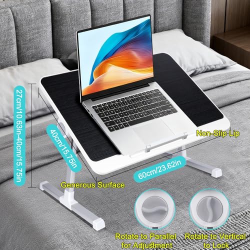 Adjustable Laptop Stand for Bed, Large Laptop | Portable Lap Desk with 4 Tilt Angles & 5 Height Settings (10.6-15.7in), Foldable Laptop Bed Tray Table
