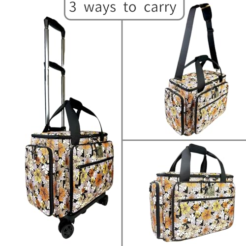 Rolling Sewing Machine Bag with Five 360-Degree Rotating Wheels,Sewing Machine Carrying Case Fits for Most Standard Sewing Machines,YKK zipper,Hard Bottom Pad (Floral) - color: Floral