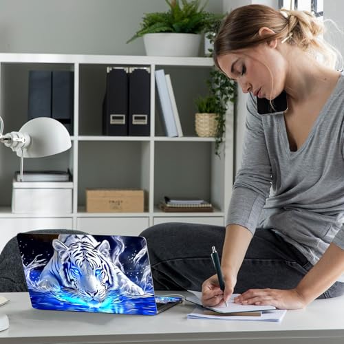 Laptop Skin Sticker Decal 12" 13" 13.3" 14" 15" 15.6",Waterproof Scratch Resistant Vinyl,Reusable Easy to Apply,for MacBook HP Dell Notebooks Netbooks Laptop,2 Wrist Pads,Blue Glitter Tiger - color: Blue Glitter Tiger