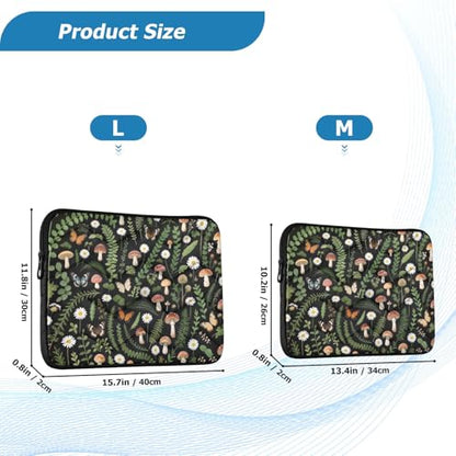 Mushroom Butterfly Dark Green Waterproof Laptop Sleeves 14-16 Inch Padded Quilted Laptop Protector Bag Notebook Case - color: mushroom butterfly dark green-1, size: Large