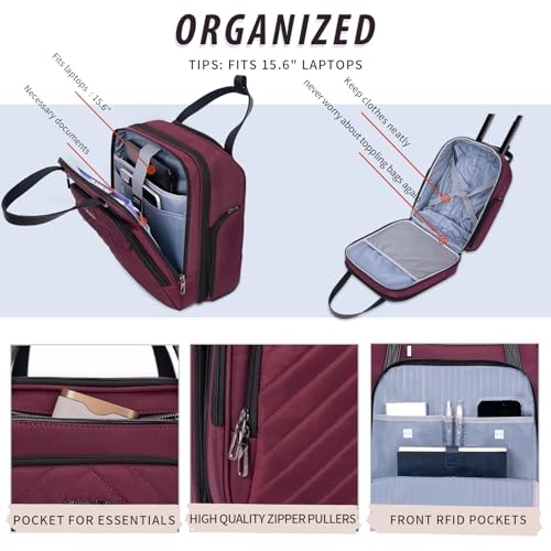 VANKEAN Carry On Underseat 16-inch Multi-functional Underseater Lightweight Overnight Suitcase with Wheels, Roller Case for Men Women Travel Business, Burgundy - color: Burgundy