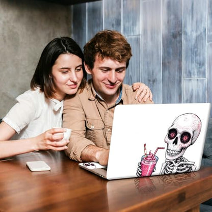 Universal Laptop Skin Sticker Decal, Compatible with MacBook HP Dell Lenovo 12"-15.6", Reusable Vinyl Notebook Cover 3PCS Set, High-Recognition Film-Skeleton Drinking Pink Smoothie - color: Skeleton Drinking Pink Smoothie