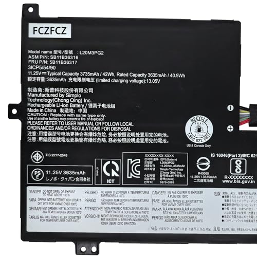 L20M3PG2 Replacement for Lenovo 500e Chromebook Gen3 / 100e Chromebook Gen3 / 100e Chromebook Gen3 / Flex 3 Chrome-11M836 / IdeaPad 3 Chrome-14M836 Series L20D3PG2 L20L3PG2 11.25V 42Wh