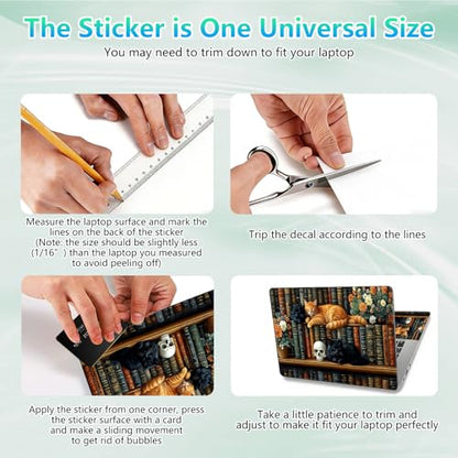 Laptop Skin Sticker Decal 12"-15.6" Universal Laptop/Notebook/Netbook Vinyl - Waterproof Scratch Resistant,Fits HP Dell Lenovo MacBook,2 Free Wrist Pads,Easy Apply & Remove,Cute Cat Bookshelf - color: Cute Cat Bookshelf