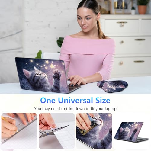 Laptop Skin Sticker Decal 15-15.6 Inch with Cute Mouse Pad, Universal Reusable Vinyl Sticker for 12.1 13 13.3 14 15.4 Inch Netbook and Notebook PC, Cute Cat Butterflies - color: Cute Cat Butterflies