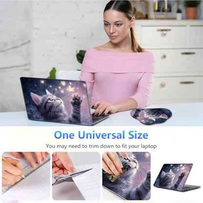 Laptop Skin Sticker Decal 15-15.6 Inch with Cute Mouse Pad, Universal Reusable Vinyl Sticker for 12.1 13 13.3 14 15.4 Inch Netbook and Notebook PC, Cute Cat Butterflies - color: Cute Cat Butterflies