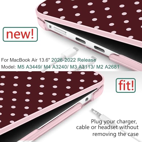 for MacBook Air 13 Inch (13.6 Inch) Case, M5/M4/M3/M2 Chip 2026 2025 2024 2023 2022, Hard Plastic Printed Cover with Screen Protector & Keyboard Cover & Dust Plugs, Burgundy Polka Dots - color: Burgundy Polka Dots