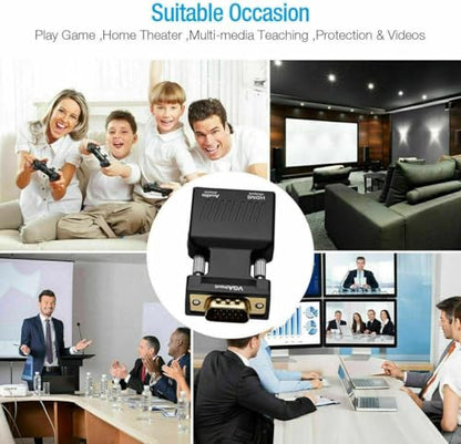 VGA Male to HDMI Female Adapter Converter with Audio,(PC VGA Source Output to TV/Monitor with HDMI Connector), Active 1080p Video Dongle adaptador for Computer,Laptop,Projector